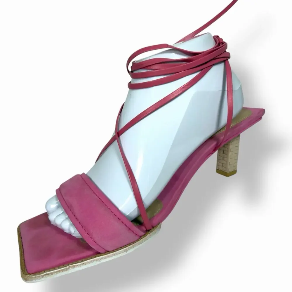 Jacquemus Pink Suede Ankle Tie Block Heel Sandals Size 8 UK 39 - Picture 3 of 15